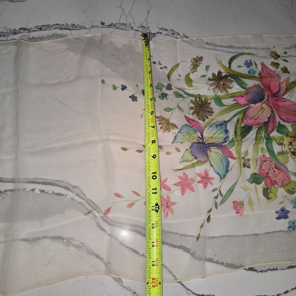 Vintage Floral Sheer Silk Scarf With Hand-Painted Orchid Design in Japan 16"x44" - Picture 13 of 15